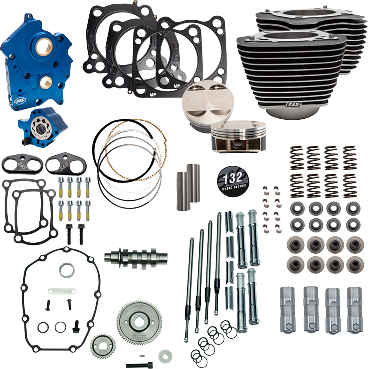 S&amp;S Cycle Power Pack - Water Cooled - 550G - Wrinkle Black W/Highlight - Chrome Pushrod Tubes - 114"/117" M8