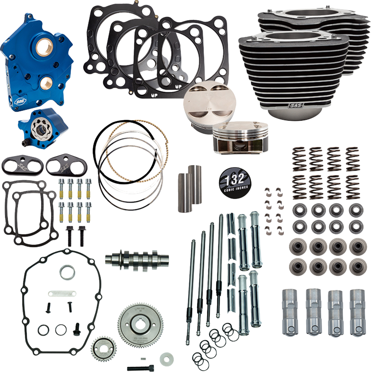 S&S Cycle 132" Power Pack - 550 Gear Drive - Water Cooled - Wrinkle Black W/Highlight Fins - 114"/117" M8