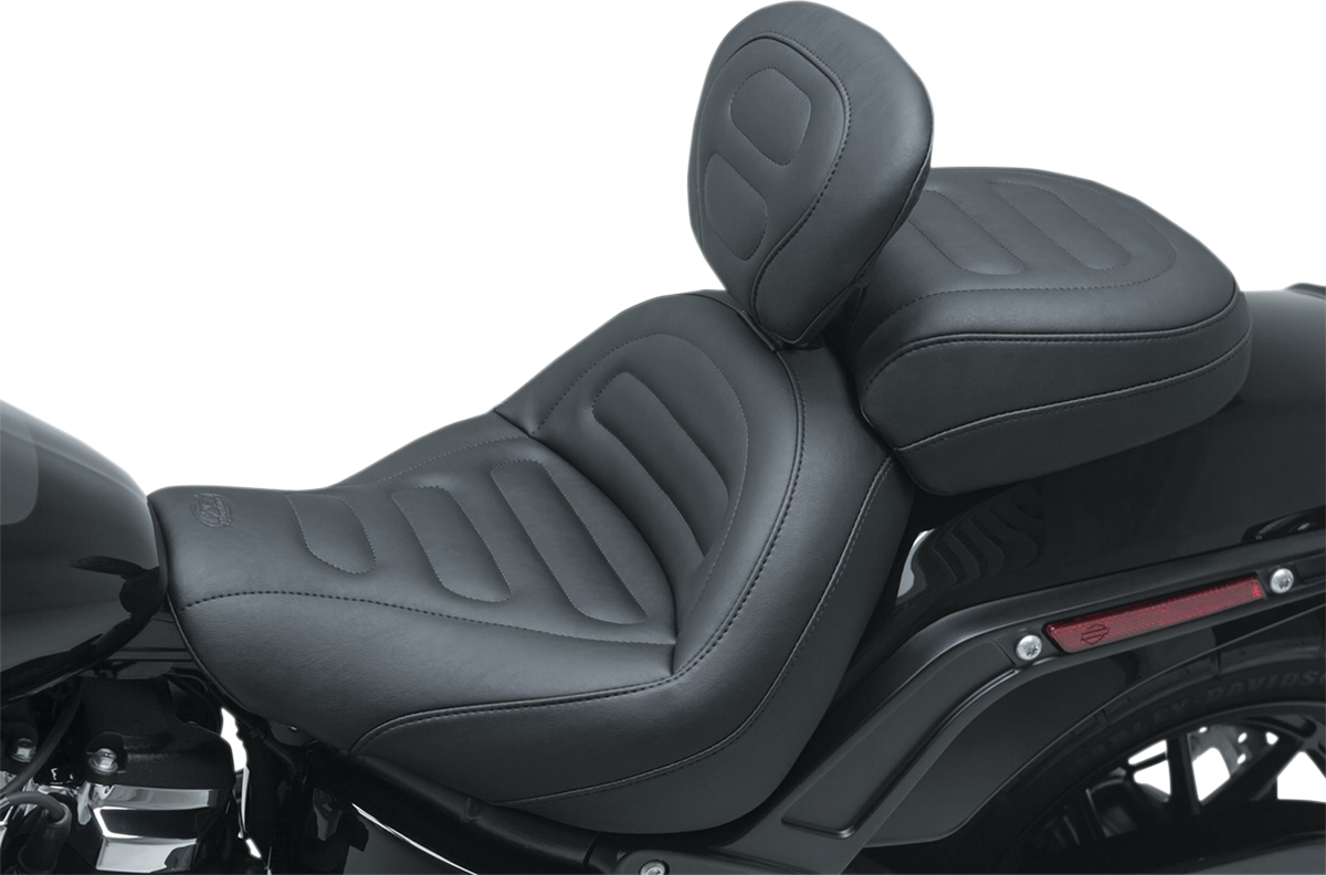Mustang Max Profile Solo Touring Seat - With Driver Backrest - Black - Trapezoid Stitch - FXFB/FXFBS