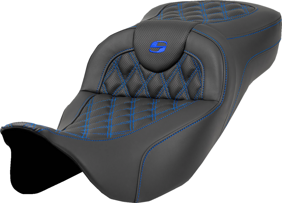 Saddlemen Extended Reach Roadsofa™ Seat - Lattice Stitch - Blue Stitch - Without Backrest - FL '08-'24