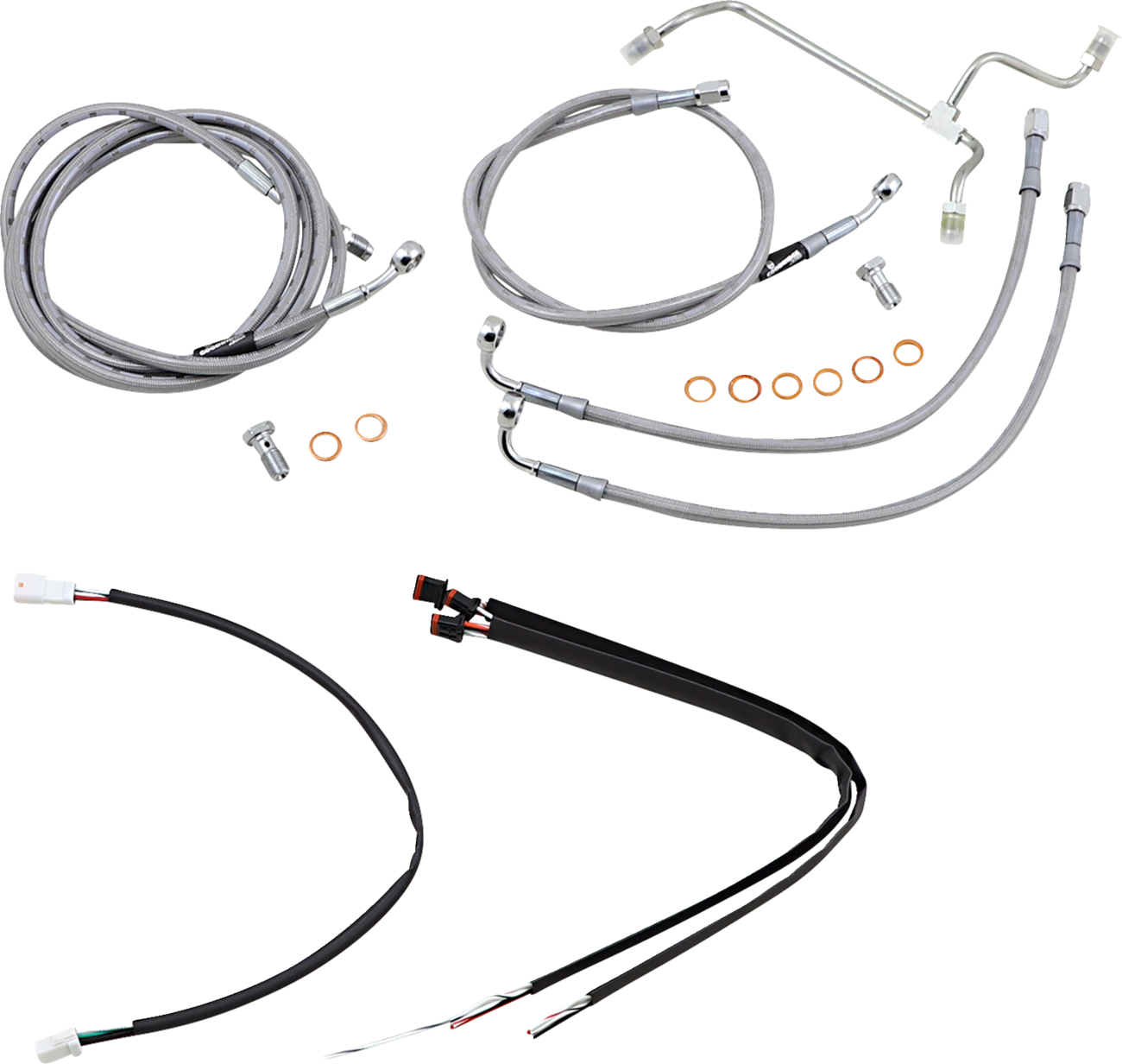 Burly Brand Complete Stainless Braided Handlebar Cable/Brake Line Kit - 16" Ape Hangers - '17-'19 Touring