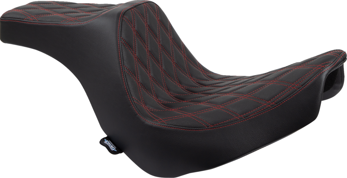 Drag Specialties Seats Predator III 2-Up Seat - Vinyl - Double Diamond - Red Stitching - FL/FX '18-'24