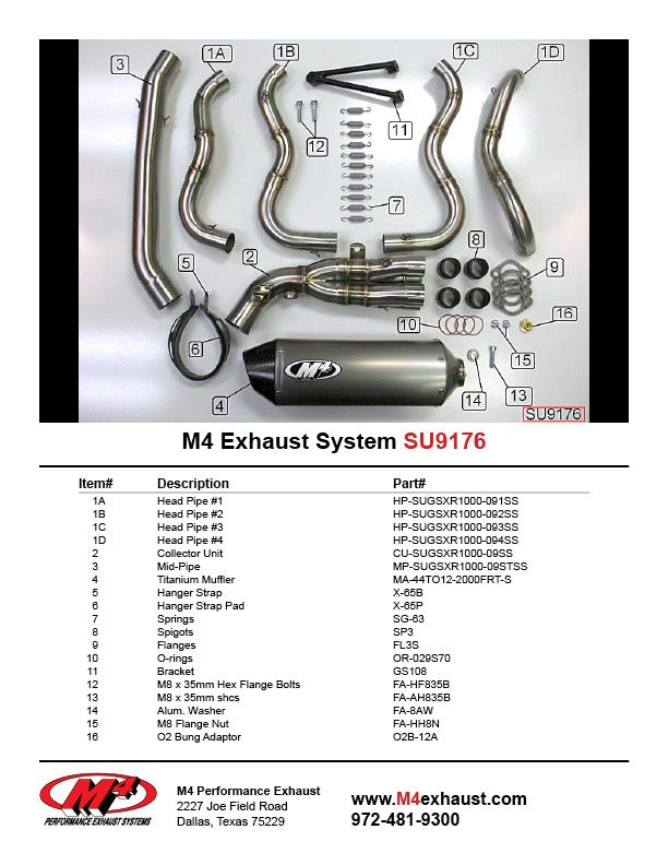 M4 Exhaust SU9176 Component Key