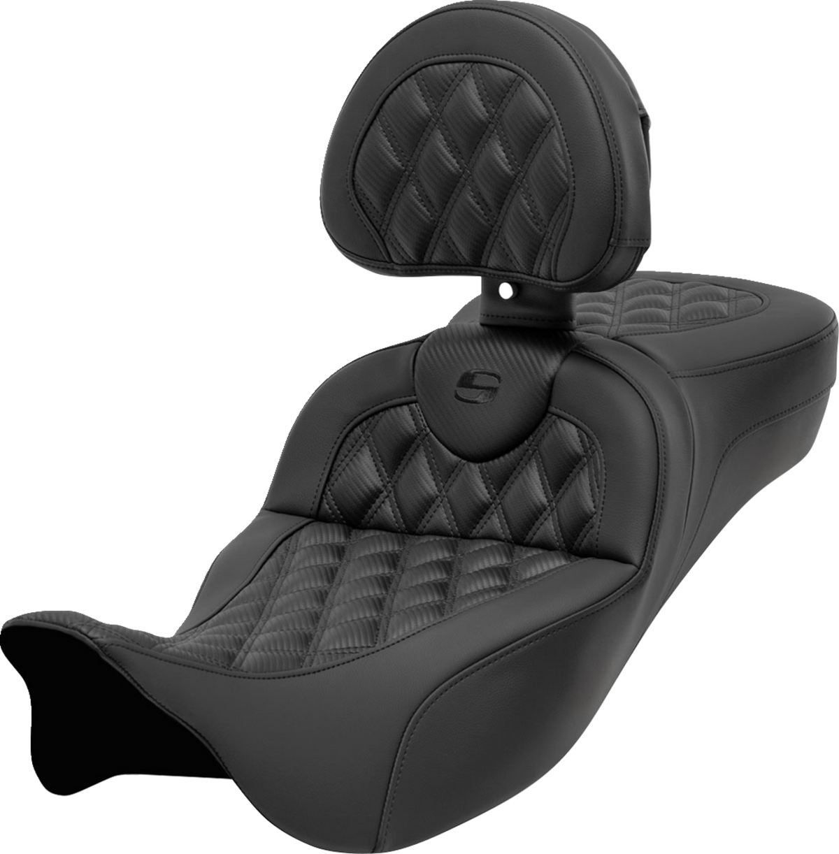 Saddlemen Roadsofa™ Extended Reach Seat - With Backrest - Lattice Stitch - Carbon Fiber - FL '08-'24