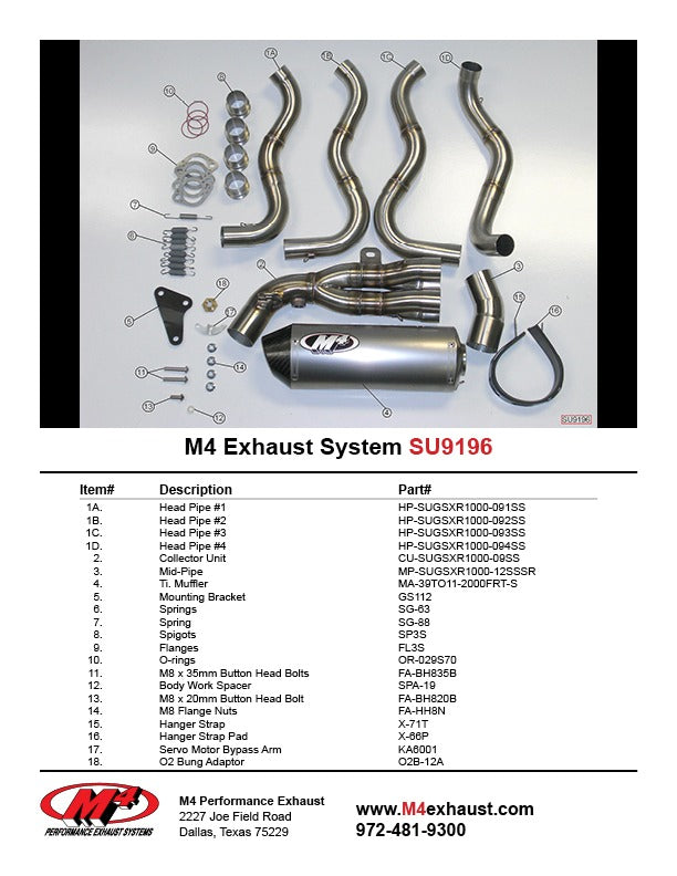 M4 Exhaust SU9196 Component Key