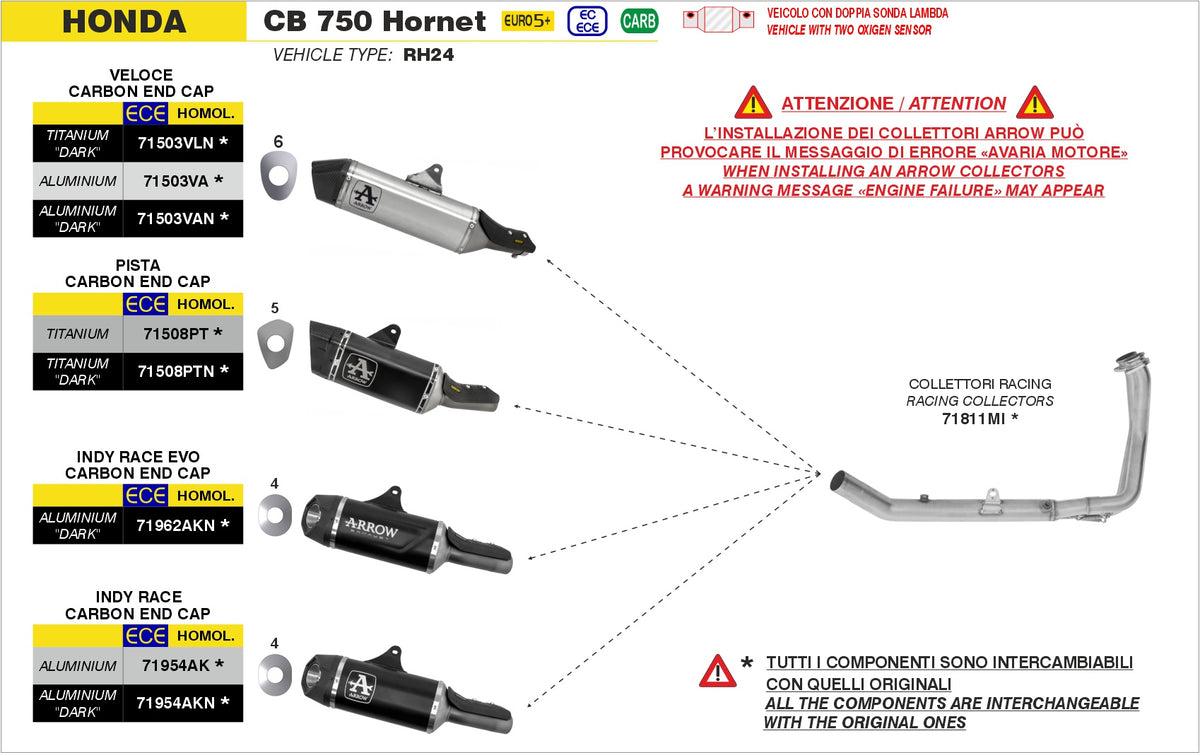 Arrow 71954AKN Indy Race Aluminium Dark Slip On With Carbon End Cap