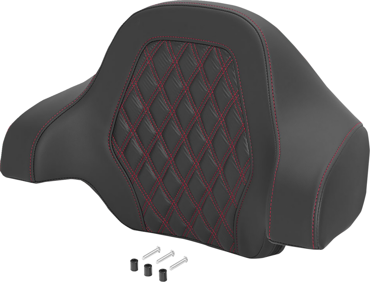 Saddlemen Deluxe Tour Pack Sissy Bar Pad - Black / Red / Carbon Fiber / Lattice Stitched / Red Stitching