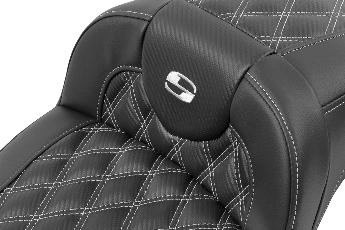 Saddlemen Roadsofa™ Extended Reach Seat - Without Backrest - Lattice Stitch - Silver Stitch - FL/FX '23-'24