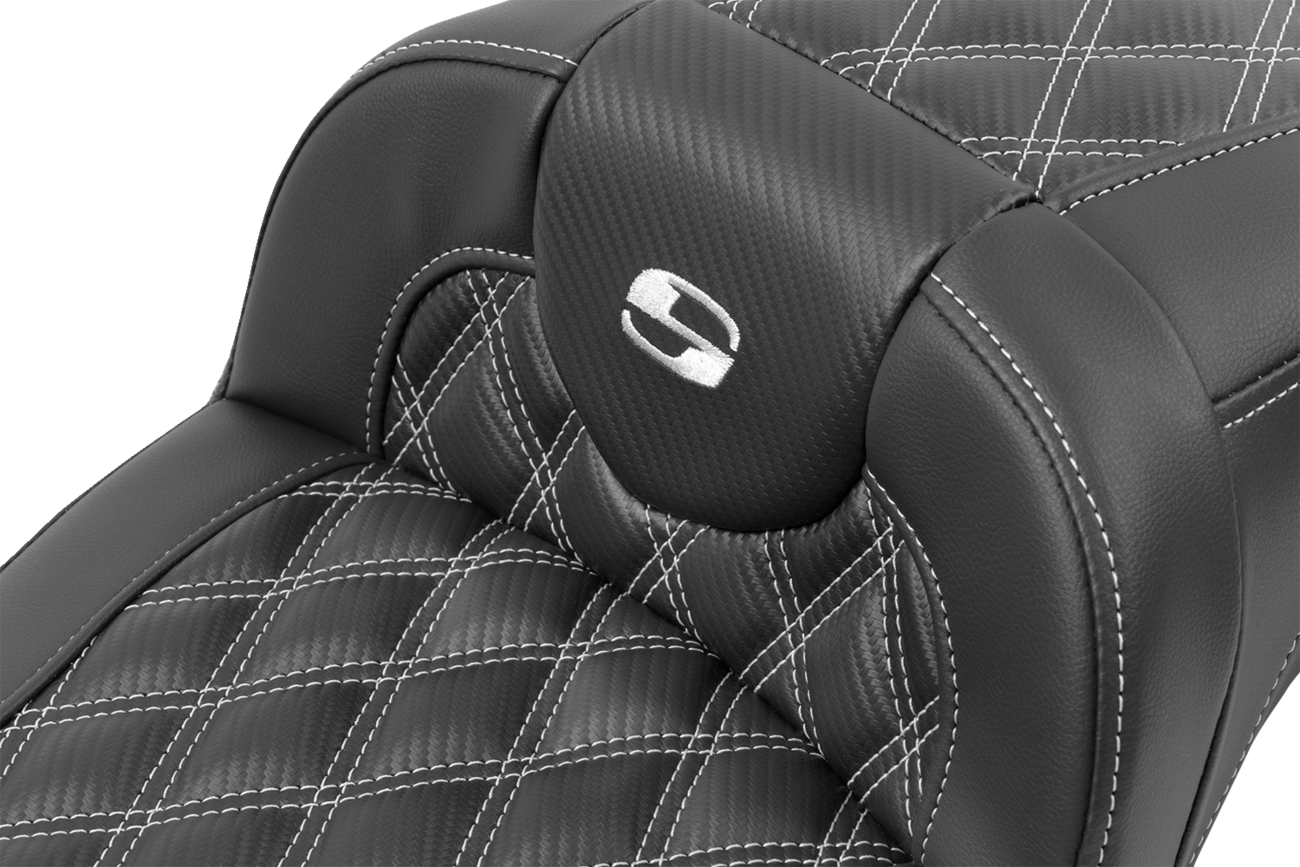 Saddlemen Roadsofa™ Extended Reach Seat - Without Backrest - Lattice Stitch - Silver Stitch - FL/FX '23-'24