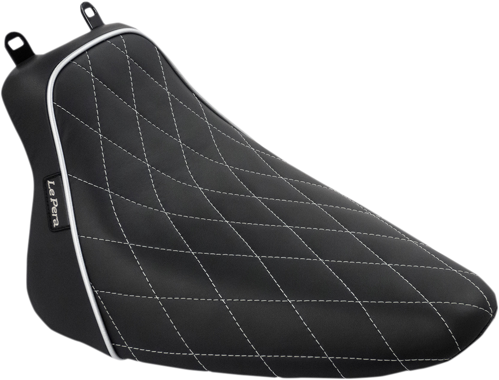 Le Pera Bare Bones Solo Seat - Diamond Stitch W/ White Stitching/Piping - Black - Softail - FL '08-'17
