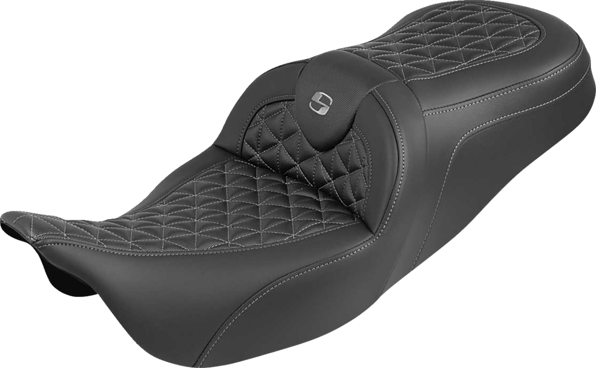 Saddlemen RoadSofa™ Tri Gripper Seat - Standard Reach - Gray Stitch - W/O Backrest - FLH/FLT '08-'25