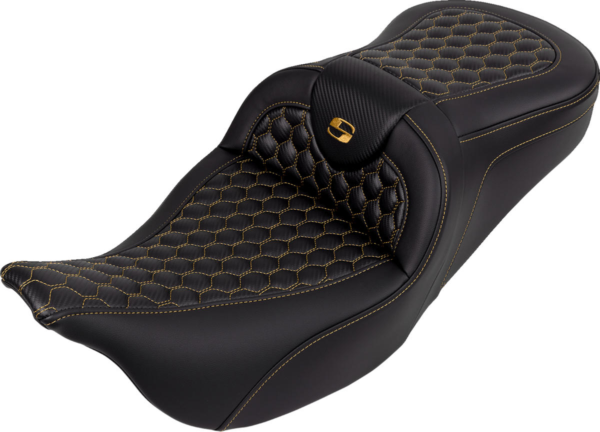 Saddlemen RoadSofa™ Seat - Honeycomb - Gold Stitch - Without Backrest - FLH/FLT '08-'23