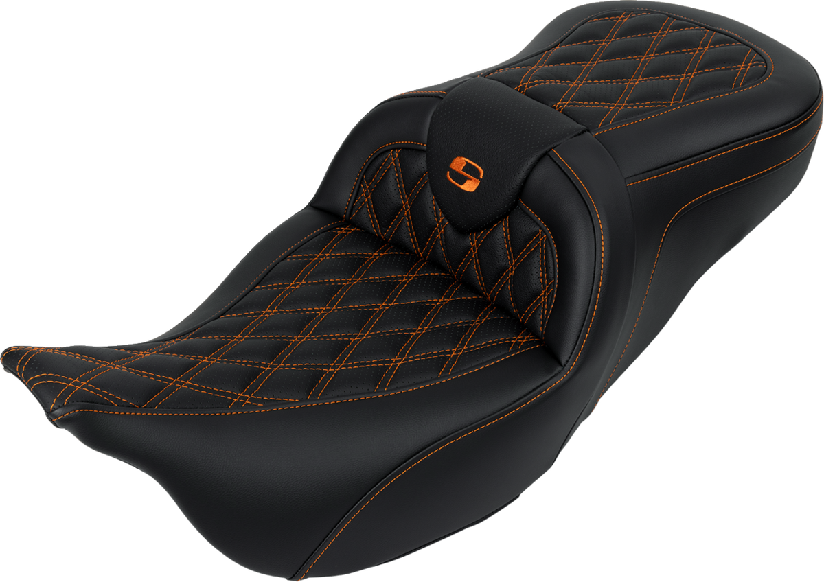 Saddlemen Roadsofa™ Seat - With Backrest - Orange Stitch - FL '08-'23