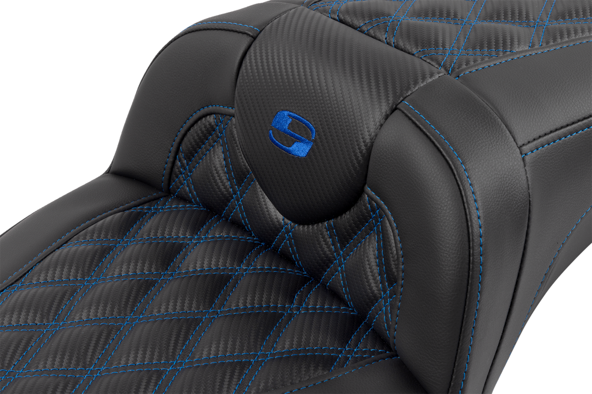 Saddlemen Roadsofa™ Extended Reach Seat - With Backrest - Lattice Stitch - Blue Stitch - FLTR/FLHX '23-'24