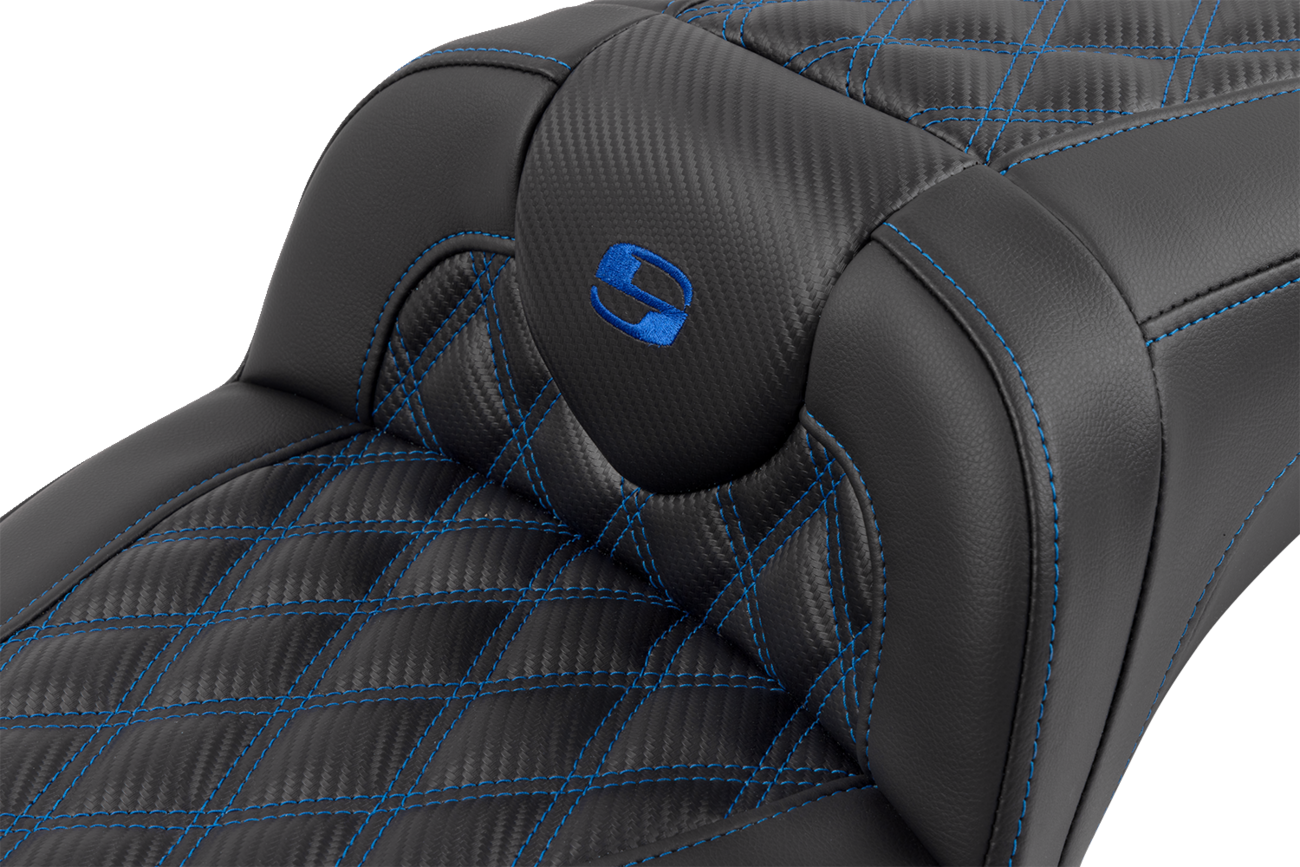 Saddlemen Roadsofa™ Extended Reach Seat - With Backrest - Lattice Stitch - Blue Stitch - FLTR/FLHX '23-'24