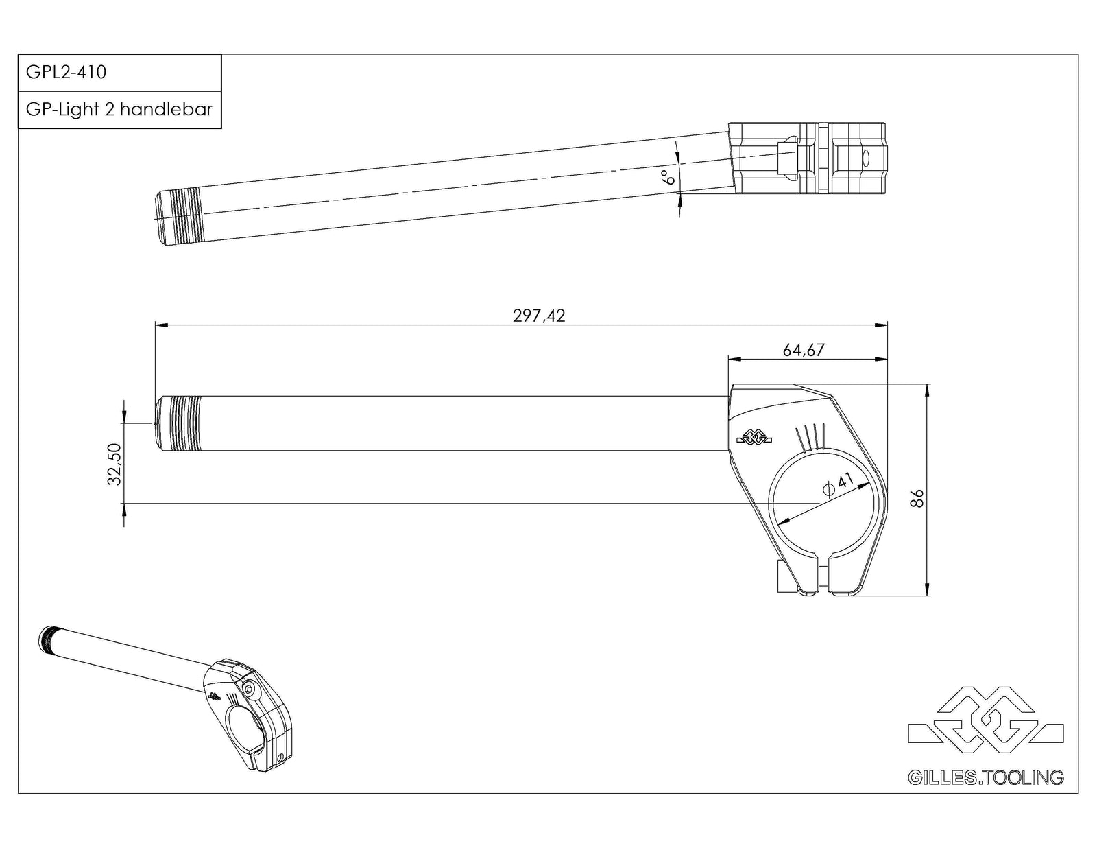 Gilles Tooling Handlebars GP-LIGHT 2 410 Black