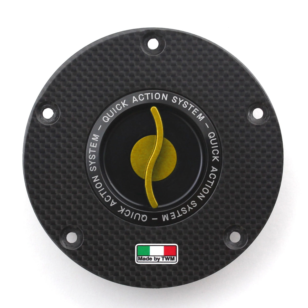 TWM Flat Carbon Gas Cap / Fuel Cap with Gold Center Cap for Ducati Motorcycles
