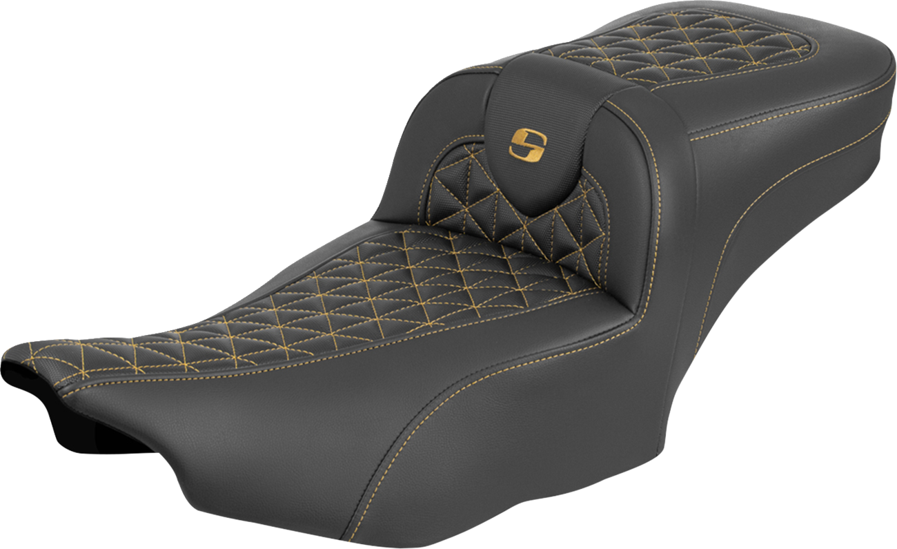 Saddlemen Roadsofa™ Extended Reach Seat - Without Backrest - Gold Stitch - FLH/FLT '23-'25