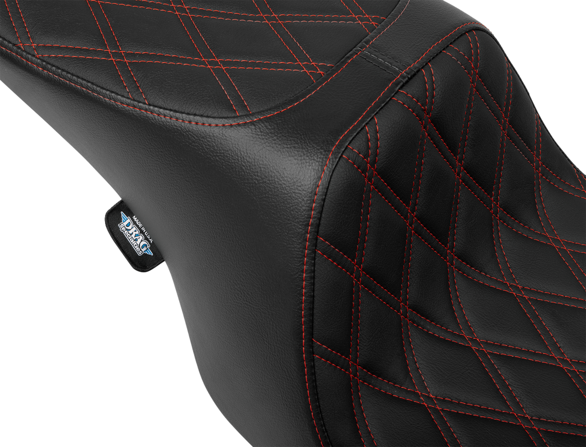 Drag Specialties Seats Predator 2-Up Seat - Vinyl - Double Diamond - Red Stitching - W/O Backrest - FL '97-'07