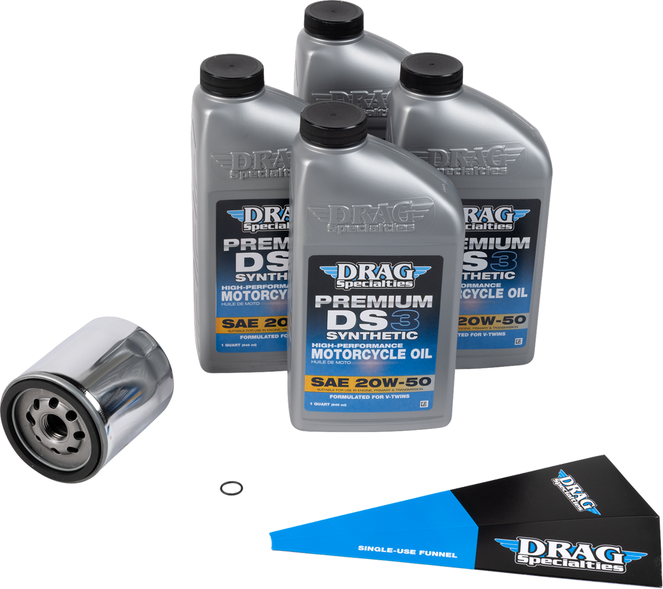Drag Specialties Oil Full Synthetic Oil Change Kit - 20W50 - Twin Cam - Chrome Filter