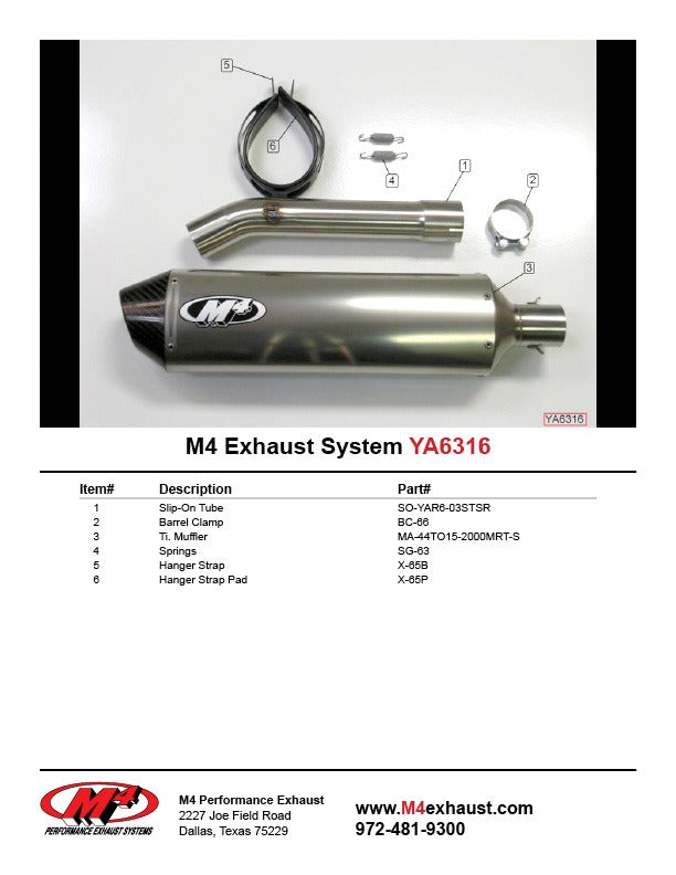 M4 Exhaust YA6316 Component Key