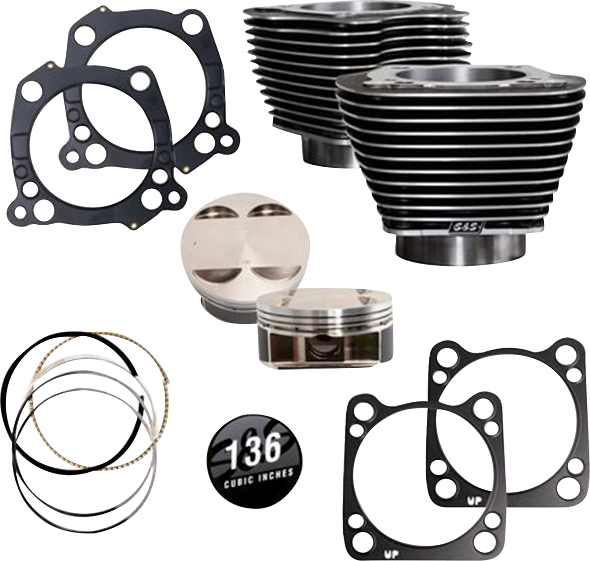 S&S Cycle 136" Cylinder Kit - 4.625" Stroke - Black Granite W/Highlighted Fins - M8