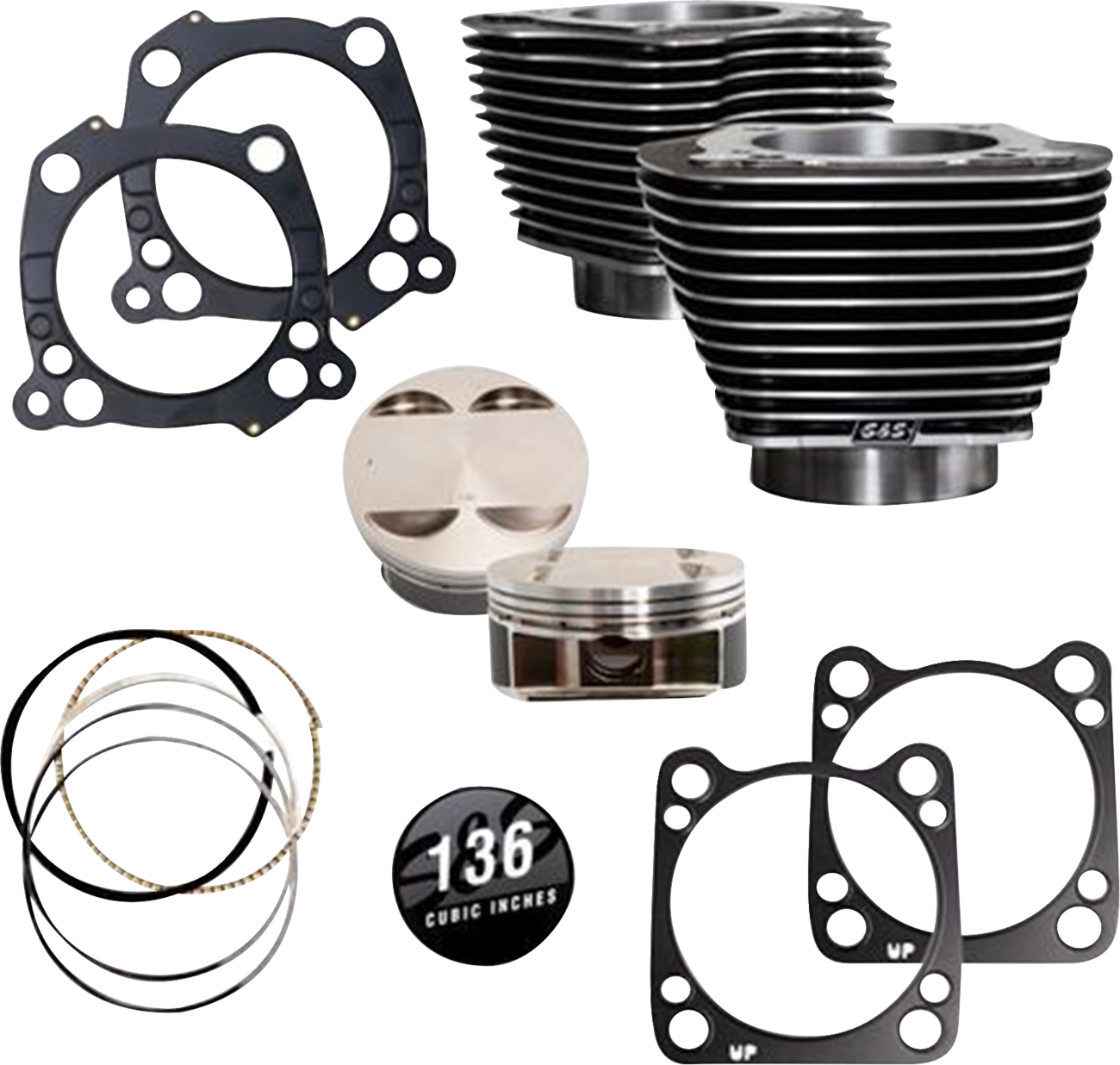 S&S Cycle 136" Cylinder Kit - 4.625" Stroke - Black Granite W/Highlighted Fins - M8