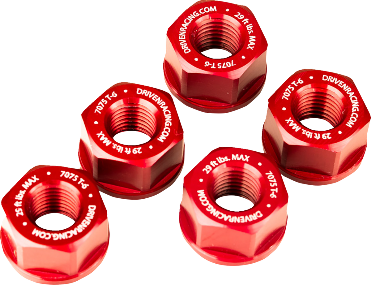 Driven Racing Sprocket Nuts - 5-Bolt Hub - Red - M10 X 1.25