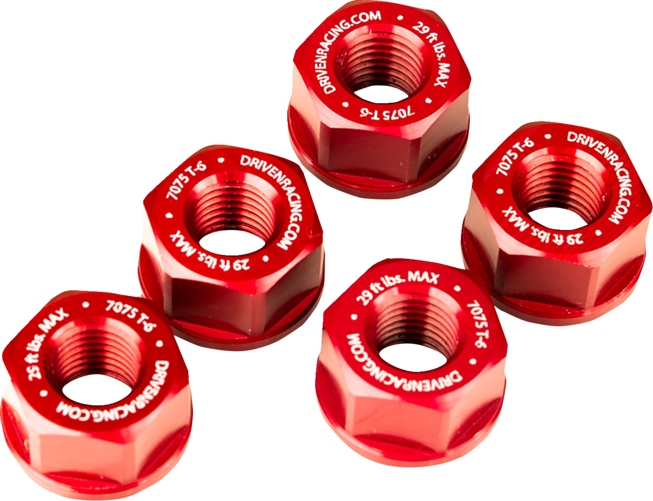 Driven Racing Sprocket Nuts - 5-Bolt Hub - Red - M10 X 1.25
