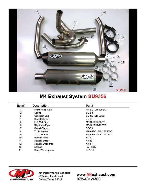 M4 Exhaust SU9356 Component Key
