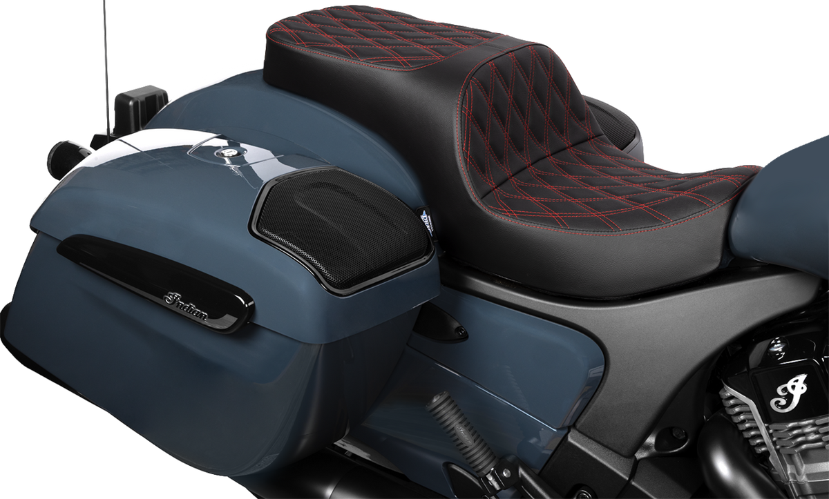 Drag Specialties Seats Freedom Seat - Vinyl - Double Diamond Red Stitch - Challenger '20-'25/Chieftain '25