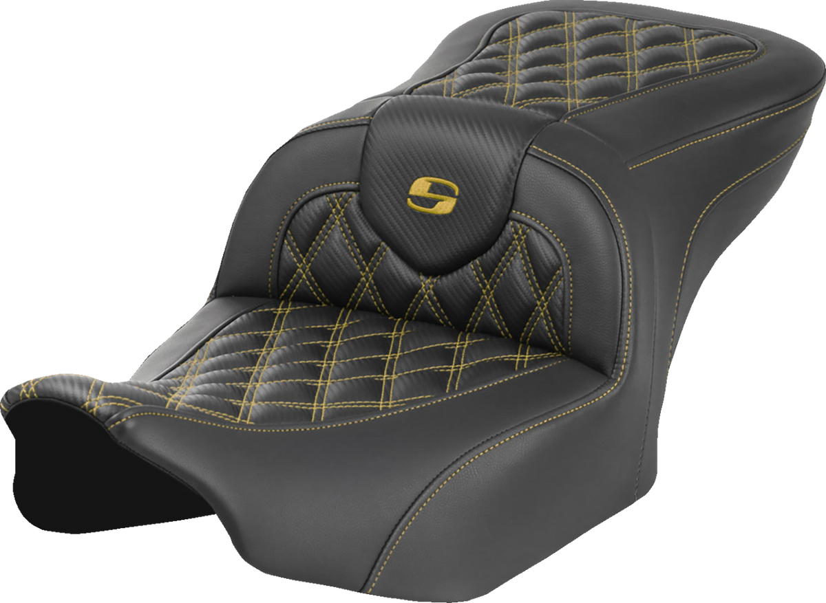 Saddlemen Roadsofa™ Seat - Carbon Fiber - Without Backrest - Gold Lattice Stitch - FLH/FLT '23-'25