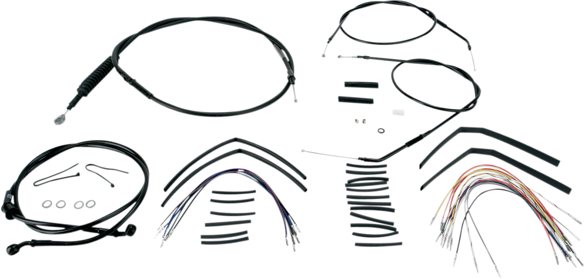 Burly Brand Complete Black Vinyl Handlebar Cable/Line Kit For Ape Hangers - 14" - '04-'06 Sportster