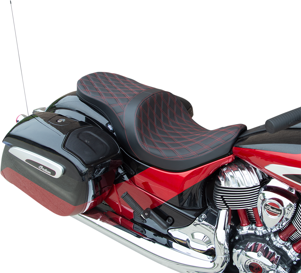 Drag Specialties Seats Low Profile Touring Seat - Double Diamond - Red Stitch - Solar Reflective - Indian '14-'22