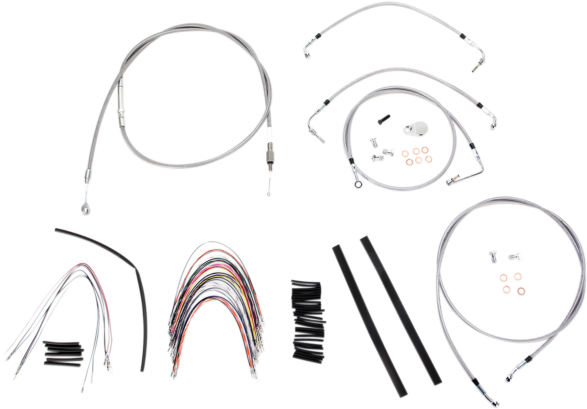 Burly Brand Complete Stainless Braided Handlebar Cable/Brake Line Kit - 16" Ape Hangers- '08-'13 Touring