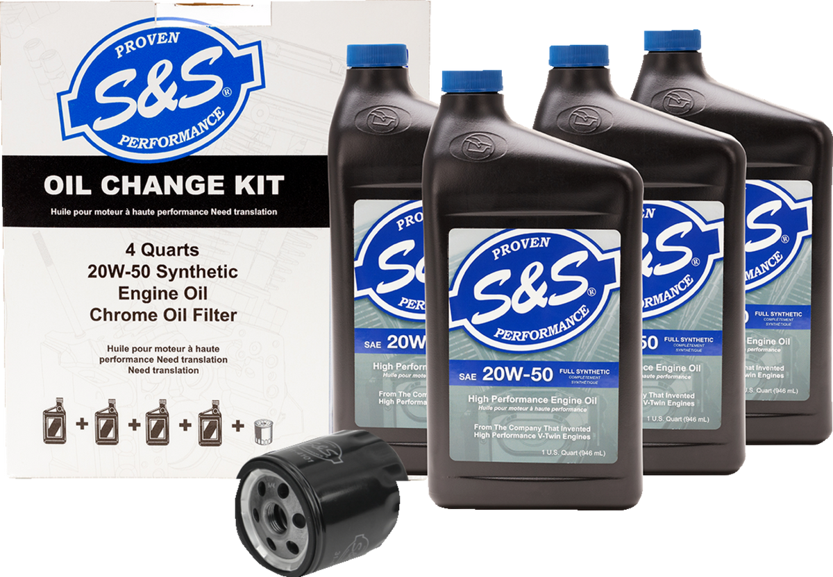 S&amp;S Cycle Oil Change Kit - Black Filter - '84-'99 Big Twin/'86-'22 Sportster - 4 US Quarts