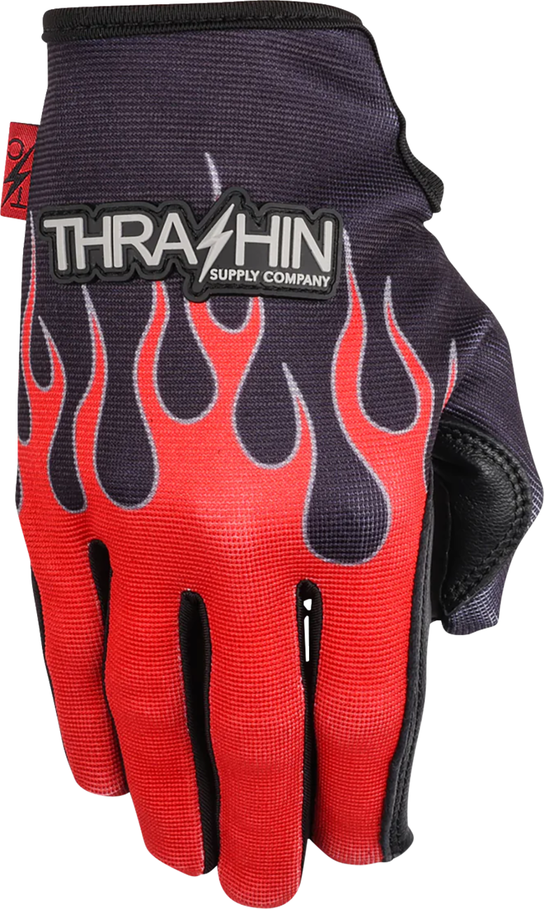 Thrashin Supply CO. Stealth Leather Palm Flame Gloves
