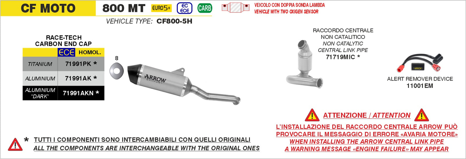 Arrow 71719MIC Non Catalized Mid-Pipe