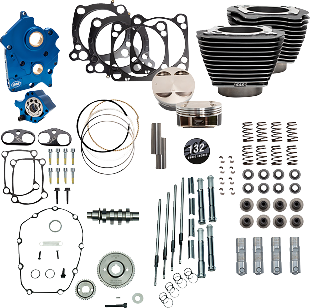 S&S Cycle Power Pack - Water Cooled - 550G - Black Granite W/Highlight - Chrome Pushrod Tubes -114"/117" M8