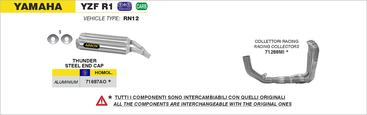 Arrow 71687AO Thunder Approved Aluminium Slip Ons (Right And Left)