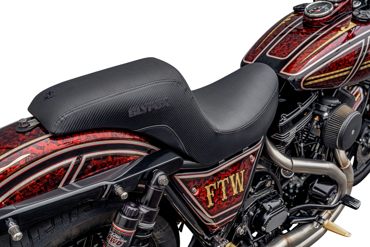Slyfox Drifter Seat - Black Logo - Black Vinyl - Smooth - FXR '82-'00