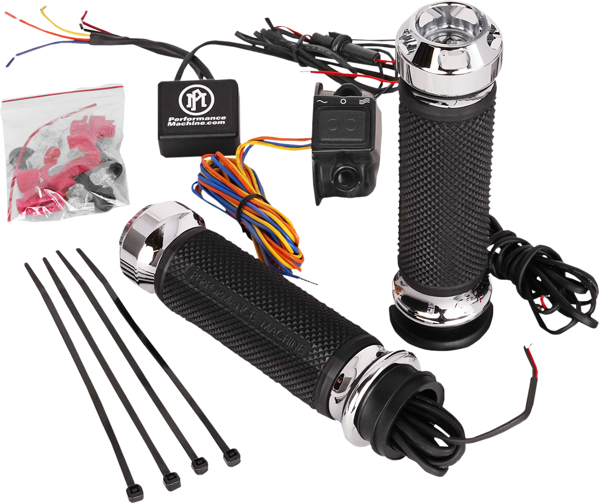 Performance Machine (PM) Apex Heated Grips - TBW - Chrome