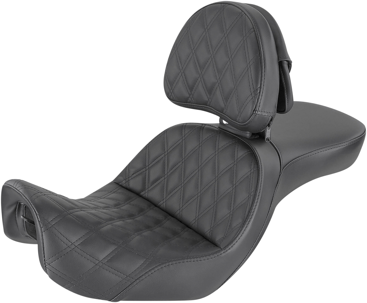 Saddlemen Explorer Seat - With Backrest - Lattice Stitched - Black - FXD