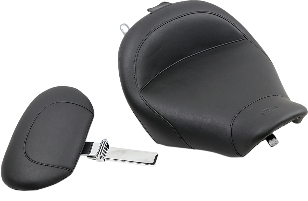 Mustang Wide Solo Seat - With Backrest - Vintage - Black - Smooth - Road King '97-'07