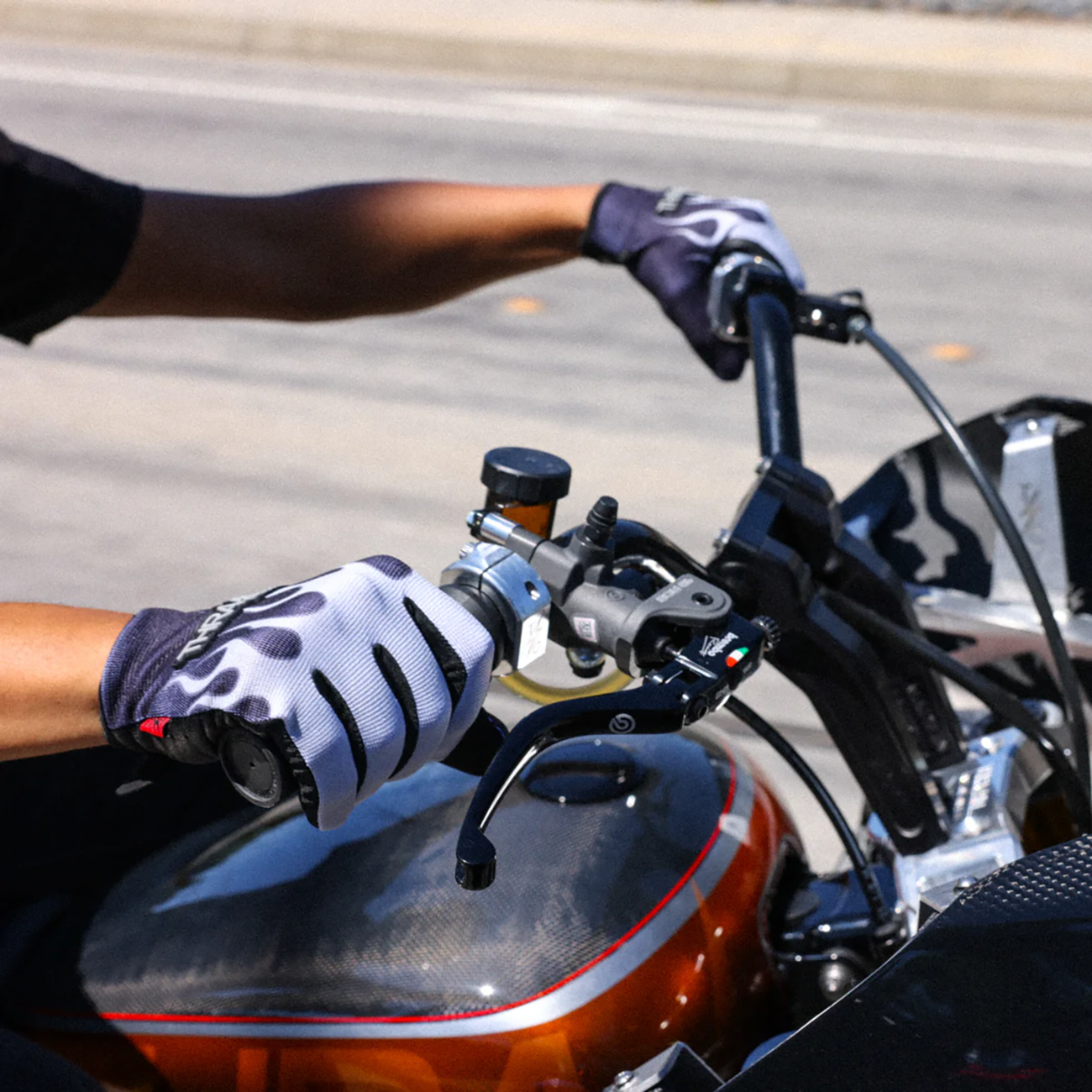 Thrashin Supply CO. Stealth Leather Palm Flame Gloves