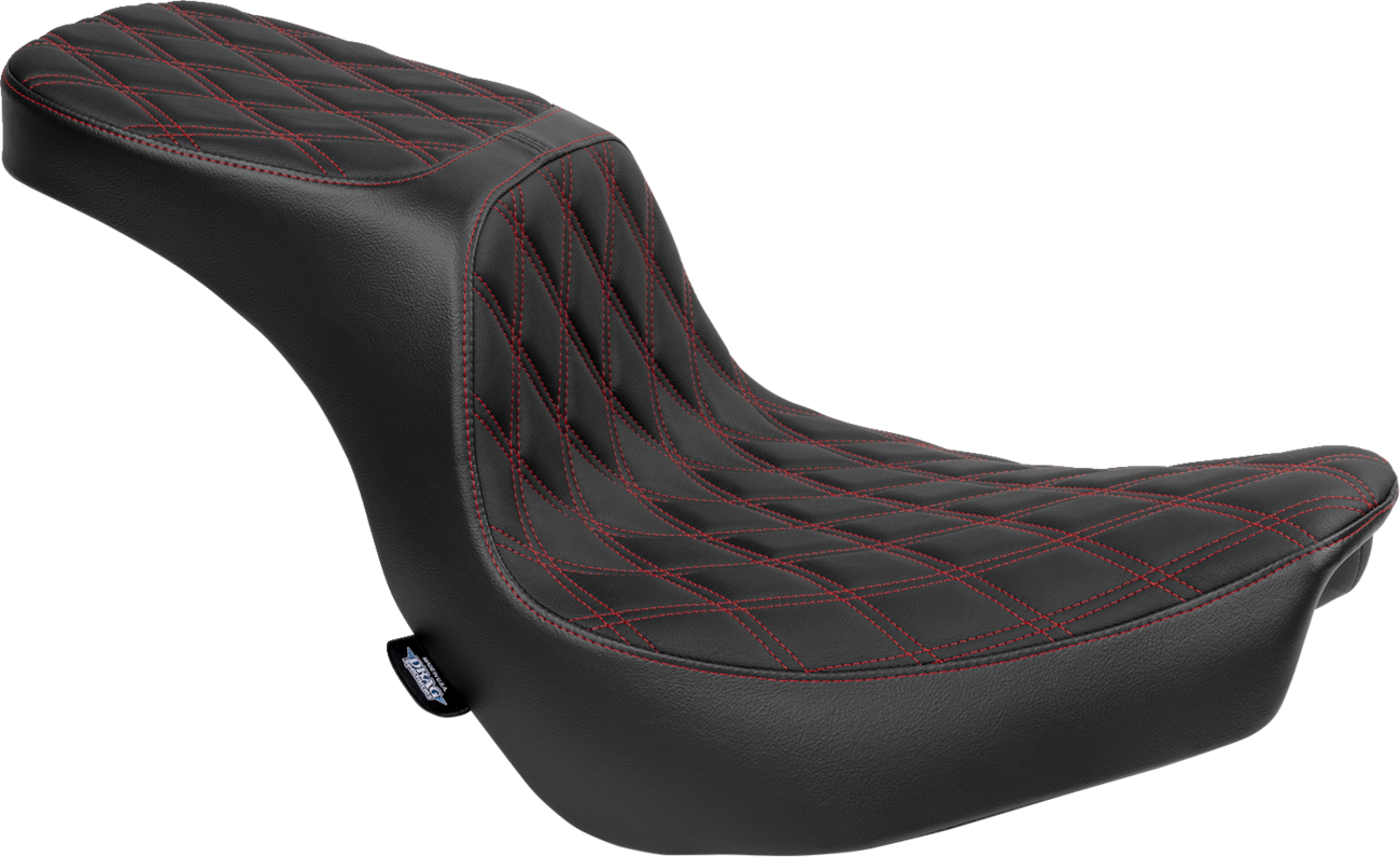 Drag Specialties Seats Predator 2-Up Seat - Vinyl - Double Diamond - Red Stitching - FLSB/FXLRS '18-'24