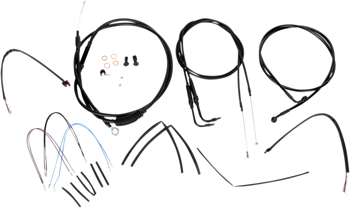 Burly Brand Complete Black Vinyl Handlebar Cable/Line Kit For Ape Hangers - 18" - '11-'15 FLS