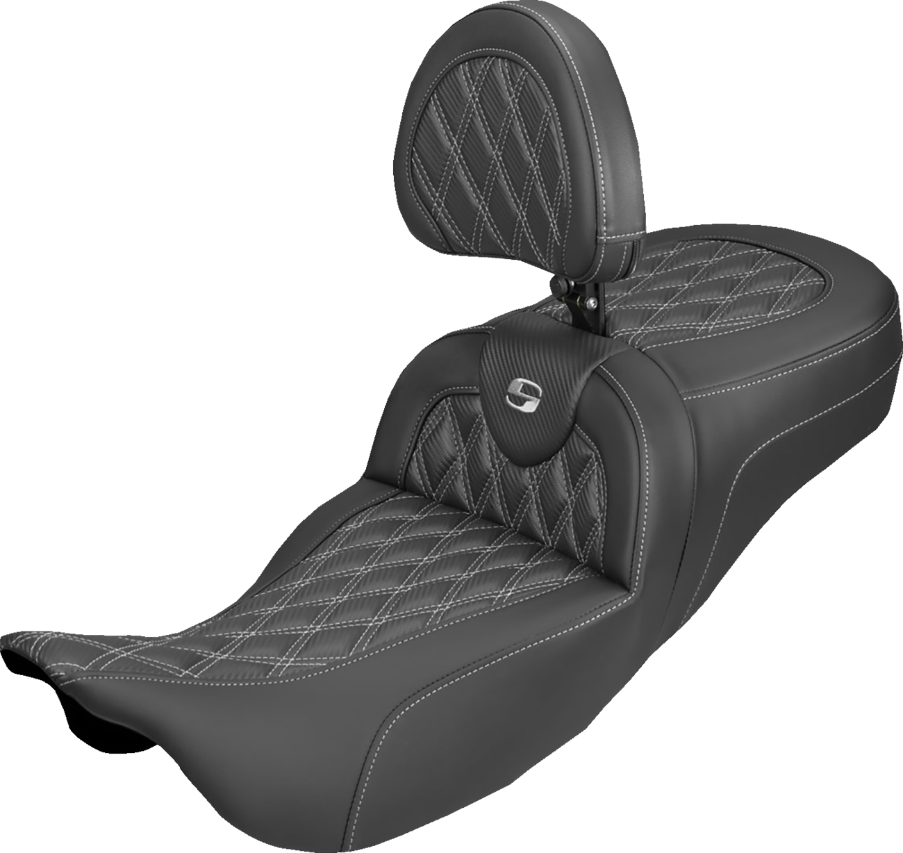 Saddlemen Extended Reach Roadsofa™ Carbon Fiber Seat - Lattice - Silver Stitch - With Backrest - FL '08-'25