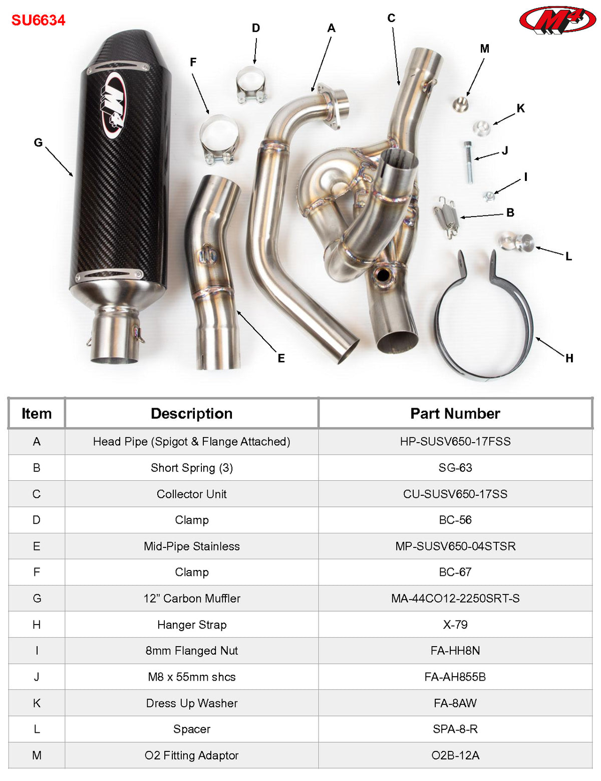 M4 Exhaust SU6634 Component Key