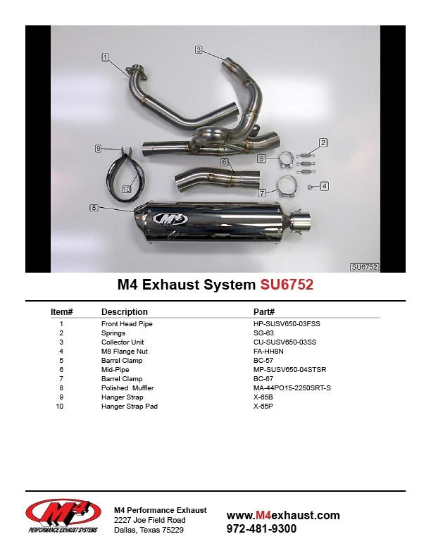 M4 Exhaust SU6752 Component Key
